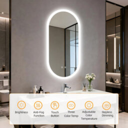 Luvodi 500X1000mm Oval Led Bathroom Mirror Anti-Fog Dimmable Backlit Vanity Mirrors With 2 Buttons - thumbnail 3