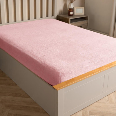 Ohs Teddy Fleece Fitted Bed Sheet Soft Thermal, Pink - King - image 1