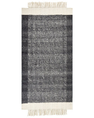 Wyld And Coco Hand-Woven Wool Area Rug Black And Off-White 80 X 150 Cm With Tasselled Edges - image 1