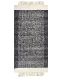 Wyld And Coco Hand-Woven Wool Area Rug Black And Off-White 80 X 150 Cm With Tasselled Edges - thumbnail 1