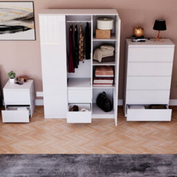 Lassic Vida Designs Glinton 3 Piece White Fsc Bedroom Set - (5 Drawer Chest, 3 Door Wardrobe, 2 Drawer Bedside Chest) - thumbnail 3