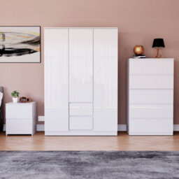 Lassic Vida Designs Glinton 3 Piece White Fsc Bedroom Set - (5 Drawer Chest, 3 Door Wardrobe, 2 Drawer Bedside Chest)
