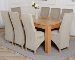 That's Furniture Dakota 182 X 92 Cm Chunky Oak Large Dining Table And 8 Chairs Dining Set With Lola Grey Fabric Chairs - thumbnail 1
