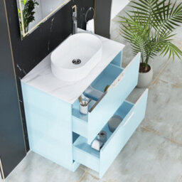 Royal Bathrooms Evora 800mm Powder Blue Fluted Floor Standing Countertop Vanity Unit 2 Drawer With Lyon Basin - thumbnail 3