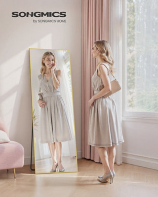 LEDREM Full Length Mirror, Rectangle Full Body Floor Mirror With Stand, Aluminium Alloy Frame, Tempered Glass, For Bedroom, Pale Gold - image 1