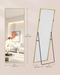 LEDREM Full Length Mirror, Rectangle Full Body Floor Mirror With Stand, Aluminium Alloy Frame, Tempered Glass, For Bedroom, Pale Gold - thumbnail 6