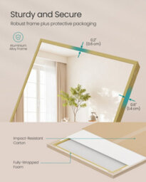 LEDREM Full Length Mirror, Rectangle Full Body Floor Mirror With Stand, Aluminium Alloy Frame, Tempered Glass, For Bedroom, Pale Gold - thumbnail 7