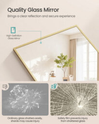 LEDREM Full Length Mirror, Rectangle Full Body Floor Mirror With Stand, Aluminium Alloy Frame, Tempered Glass, For Bedroom, Pale Gold - thumbnail 4