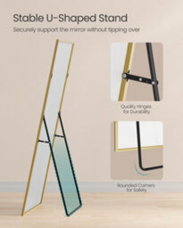 LEDREM Full Length Mirror, Rectangle Full Body Floor Mirror With Stand, Aluminium Alloy Frame, Tempered Glass, For Bedroom, Pale Gold - thumbnail 5