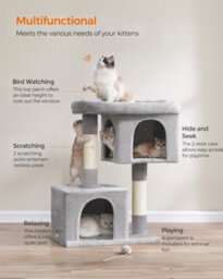 LEDREM Cat Tree, 101 Cm Cat Tower, Xl, Cat Condo For Extra Large Cats Up To 20 Kg, Large Cat Perch, 2 Cat Caves, Scratching Post - thumbnail 5