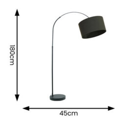 Valuelights Louis Black Arched Curved Floor Lamp With Charcoal Fabric Drum Lamp Shade And Led Bulb - thumbnail 4