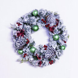 Christmas Tree World 50Cm Flocked Decorated Mixed Pine Wreath With Tartan Bows - thumbnail 2