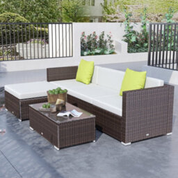 Outsunny 5 Pieces Rattan Sofa Set Wicker Sectional Cushion Patio Brown Garden - thumbnail 9