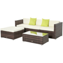 Outsunny 5 Pieces Rattan Sofa Set Wicker Sectional Cushion Patio Brown Garden - thumbnail 2