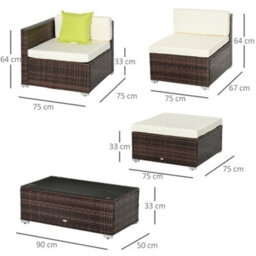 Outsunny 5 Pieces Rattan Sofa Set Wicker Sectional Cushion Patio Brown Garden - thumbnail 3