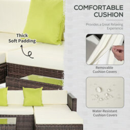 Outsunny 5 Pieces Rattan Sofa Set Wicker Sectional Cushion Patio Brown Garden - thumbnail 5