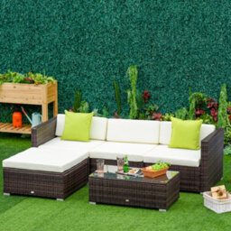 Outsunny 5 Pieces Rattan Sofa Set Wicker Sectional Cushion Patio Brown Garden - thumbnail 1
