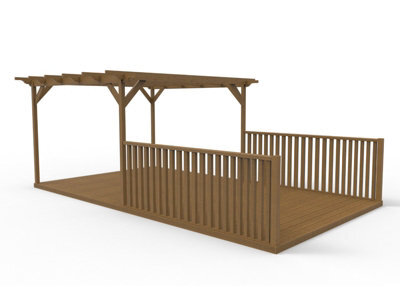 Arbor Garden Solutions Rectangular Pergola And Decking Kit With Balustrade V.1, 2.4M X 4.2M, Rustic Brown Finish - image 1