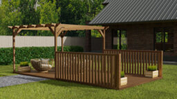 Arbor Garden Solutions Rectangular Pergola And Decking Kit With Balustrade V.1, 2.4M X 4.2M, Rustic Brown Finish - thumbnail 2