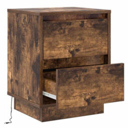 Berkfield Bedside Cabinets With Led Lights 2 Pcs Smoked Oak 39X34.5X50 Cm - thumbnail 7