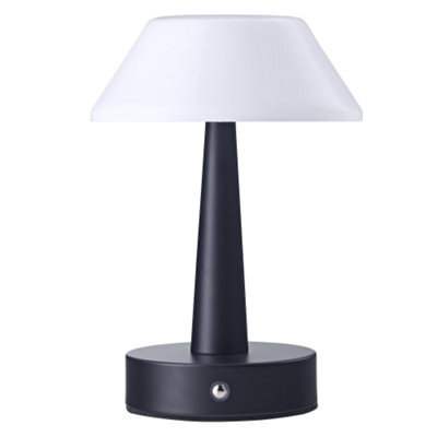 Happy Homewares Matt Black Rechargeable Touch Dimmable Table Lamp With Opal White Domed Shade - image 1