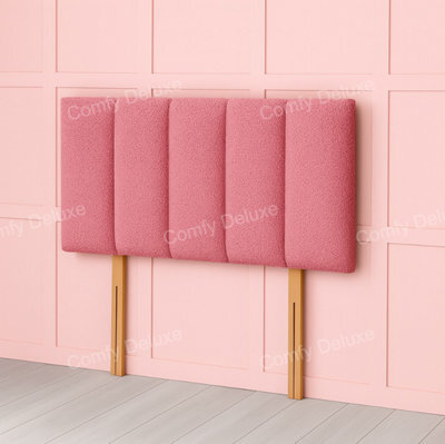 Comfy Deluxe Pink Teddy Boucle 5 Panel Fabric 3Ft Single  Headboard 26Inch