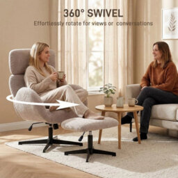 Swivel Armchair With Footstool, Rocking Accent Chair, Light Brown - thumbnail 6