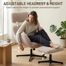 Swivel Armchair With Footstool, Rocking Accent Chair, Light Brown - thumbnail 5