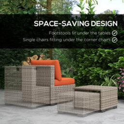 Wyld Haus Suve 8-Piece Grey Pe Rattan 6-Seater Garden Furniture Set With Orange Cushions - thumbnail 7