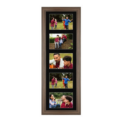 AK Frames 26X8 Walnut Sleek Multi Photo Frame With Black Mount - Holds 5 Apertures (5X) 6X4 Photos - image 1