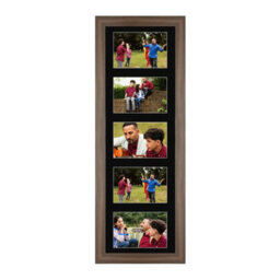 AK Frames 26X8 Walnut Sleek Multi Photo Frame With Black Mount - Holds 5 Apertures (5X) 6X4 Photos