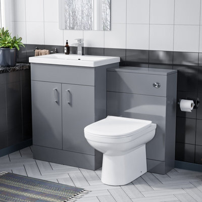 Nes Home 1100mm Grey Vanity Basin Unit & Wc Unit And Back To Wall Toilet Pan - image 1