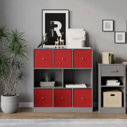 Urbn-Living Grey, Red - Asymmetrical 8 Cube Bookcase Unit W/ 6 Drawer Inserts - thumbnail 3