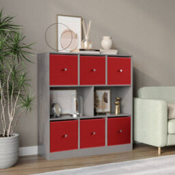 Urbn-Living Grey, Red - Asymmetrical 8 Cube Bookcase Unit W/ 6 Drawer Inserts - thumbnail 2
