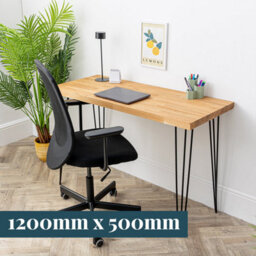 Domli Solid Oak Wood Home Office Computer Desk With Black Hairpin Legs - 1200mm X 800mm X 27mm - Modern Wooden Workstation Table - thumbnail 5