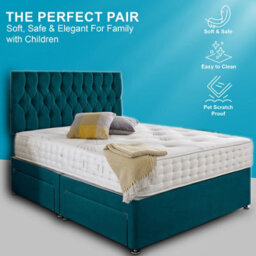 Dining Tables Beirut Matching Headboard Divan Set, 2 Drawer On Same Side With Sprung 1500 Comfort Mattress - Plush Jade - King - thumbnail 2