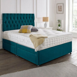 Dining Tables Beirut Matching Headboard Divan Set, 2 Drawer On Same Side With Sprung 1500 Comfort Mattress - Plush Jade - King - thumbnail 1