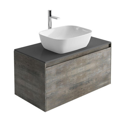 Plum&clay Rigel Metallic Wall Hung Bathroom Vanity Unit With Black Worktop (W)900mm (H)450mm