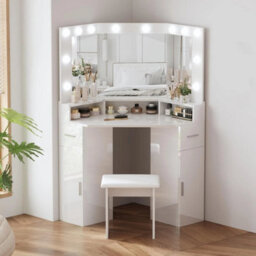 Corner Dressing Table Led Mirror Vanity Makeup Desk Large Storage Drawer Shelf - thumbnail 1
