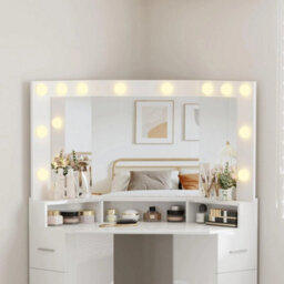 Corner Dressing Table Led Mirror Vanity Makeup Desk Large Storage Drawer Shelf - thumbnail 5