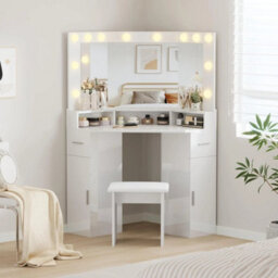 Corner Dressing Table Led Mirror Vanity Makeup Desk Large Storage Drawer Shelf - thumbnail 4