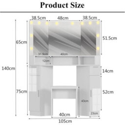 Corner Dressing Table Led Mirror Vanity Makeup Desk Large Storage Drawer Shelf - thumbnail 2