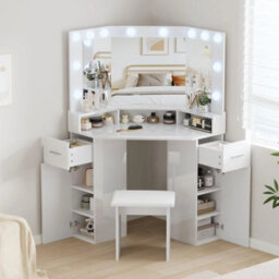 Corner Dressing Table Led Mirror Vanity Makeup Desk Large Storage Drawer Shelf - thumbnail 6