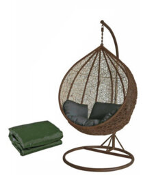D Pro T Homeware Rattan Swing Egg Chair Brown Outdoor Garden Patio Hanging Furniture - thumbnail 2