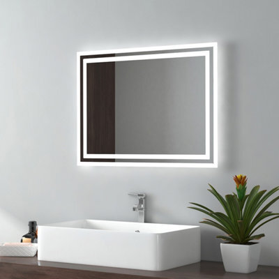 Emke Illuminated Led Bathroom Mirror, Bathroom Mirror With Button Switch, Demister Pad, Adjustable Color 450X600mm - image 1