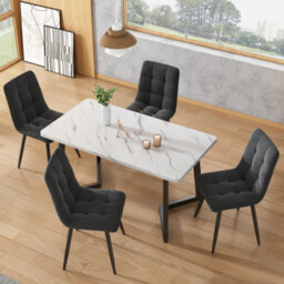 Btm Set Of 4 Dark Grey Velvet Upholstered Dining Chairs With Metal Frame And Backrest Modern Design - thumbnail 1