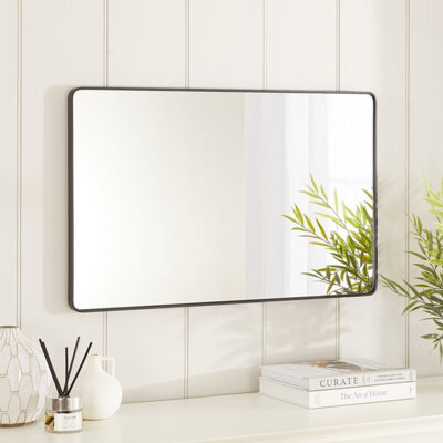 The Furniture Market Chic Small Rectangle Black Framed Metal Wall Mirror 80Cm X 50Cm - image 1