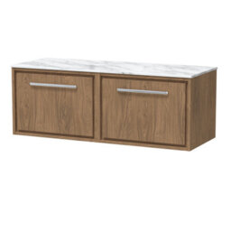 Hudson Reed Lille Wall Hung 2 Drawer Countertop Vanity Unit & Marble Worktop, Antique Oak Woodgrain, 1210 X 460 mm