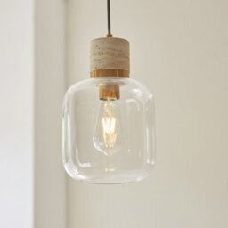 Luminosa Lighting Luminosa Travi Slim Pendant Ceiling Light Natural Travertine, Vintage Brass & Clear Glass E27 - thumbnail 4