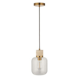Luminosa Lighting Luminosa Travi Slim Pendant Ceiling Light Natural Travertine, Vintage Brass & Clear Glass E27 - thumbnail 7